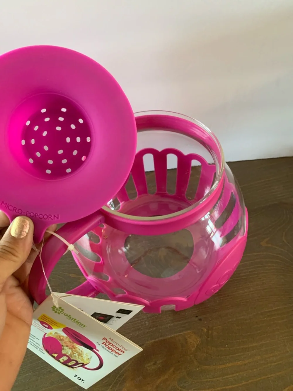 Ecolution Original Microwave Micro-Pop Popcorn Popper Borosilicate Glass Pink